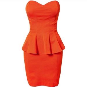 Bebe orange strapless peplum dress size 4
